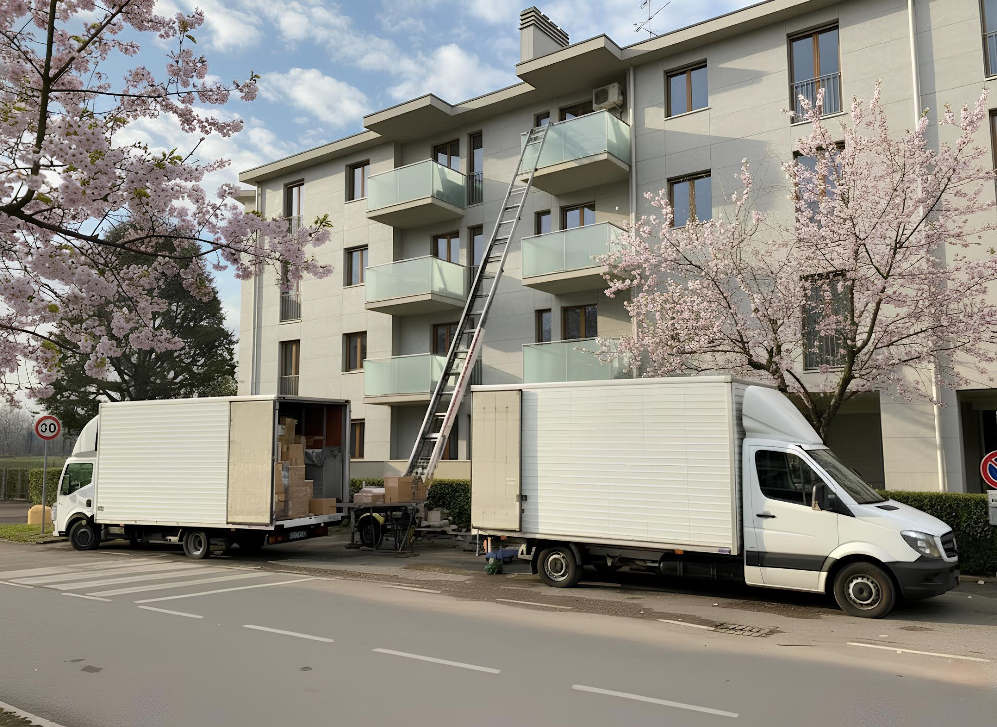 Trasloco con furgoni e scala